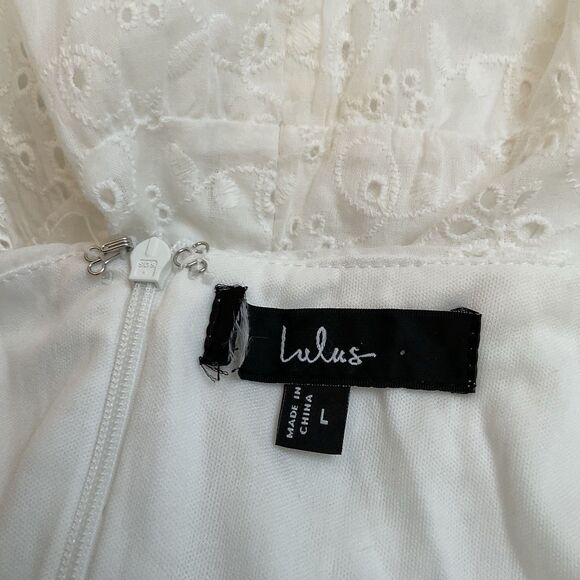 Lulus Nerissa Dress Women's L White Midi Eyelet Embroidered Drop Waist NWOT - Picture 11 of 12